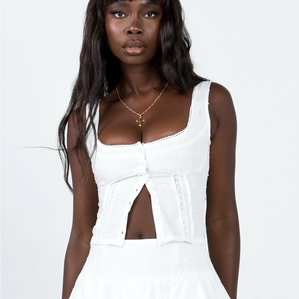 Princess Polly White Button-Front Crop Top